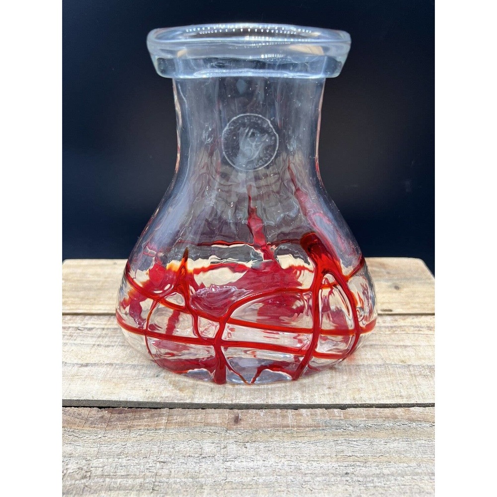 Margies Garden Westlake Village Hand Blown Red And Clear Glass Jug USA